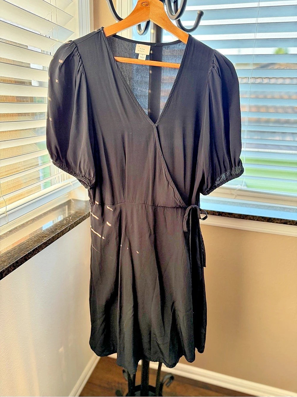 A New Day Puff Sleeve Mini Dress Black Small Like New